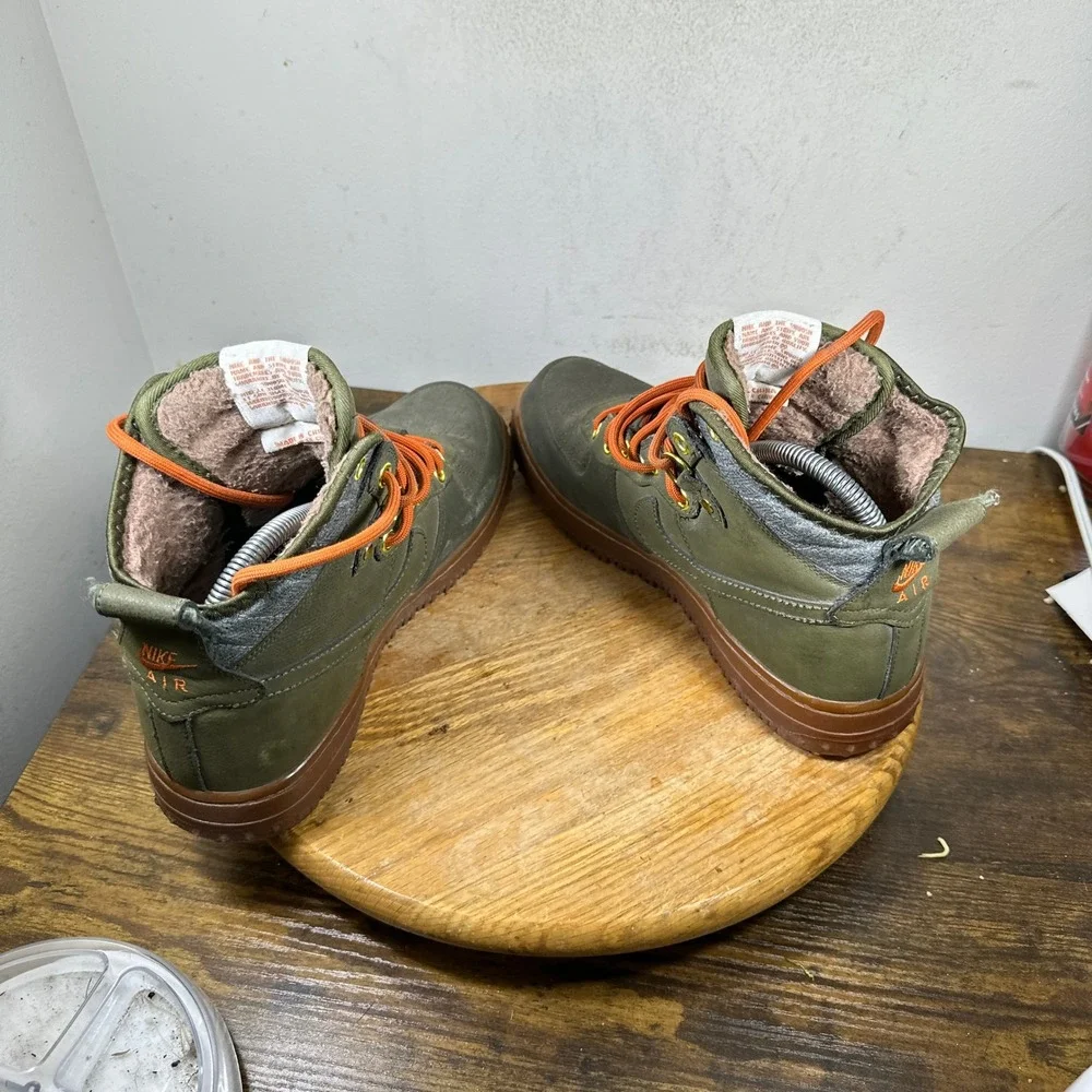 Nike Air Force 1 Duckboot Dark Loden Green Orange 444745-300 Mens 8 Winter Boots
